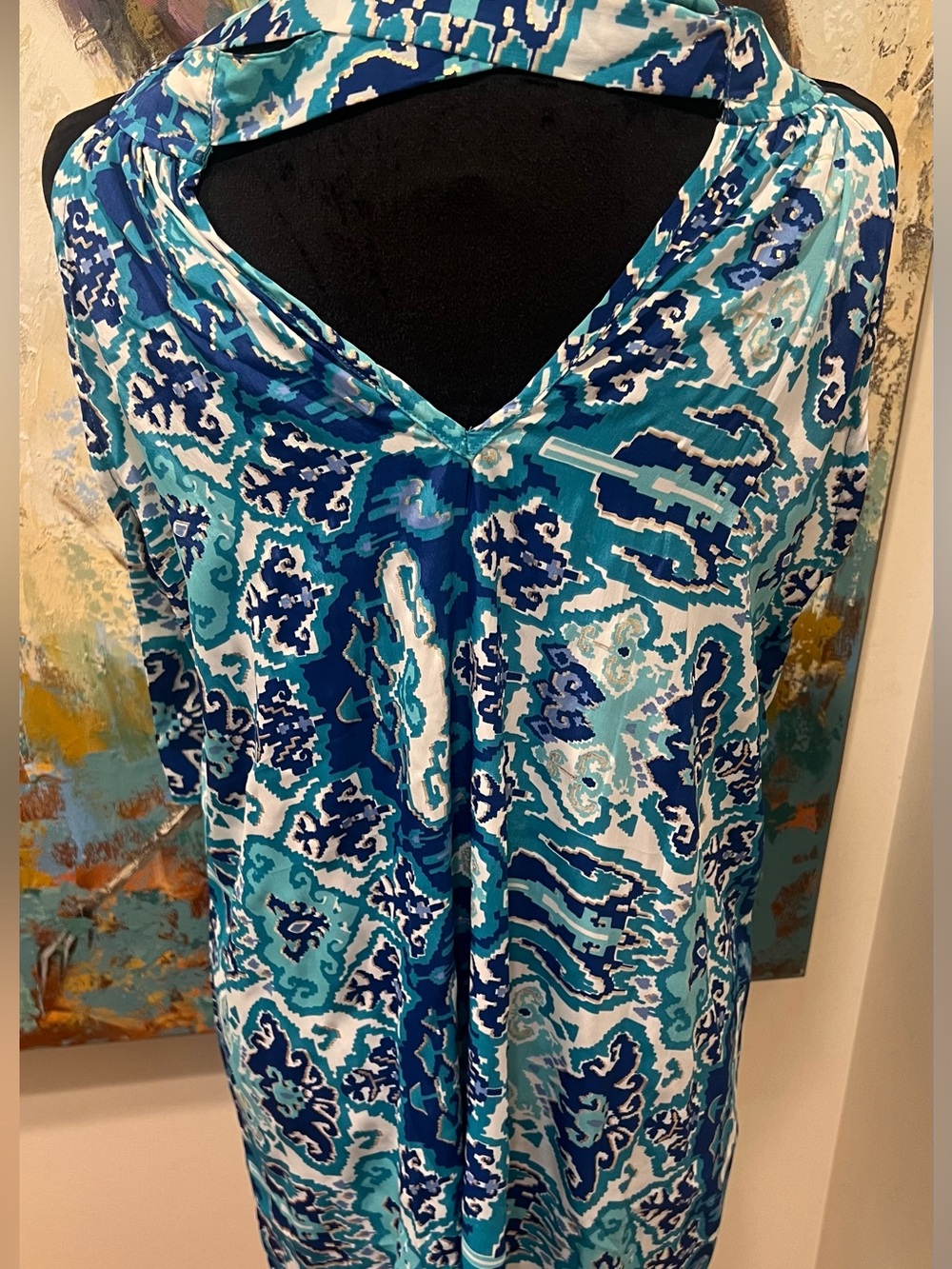 Eva Collection Santorini Greece Silk Blend Halter Shift Dress M - Picture 10 of 16